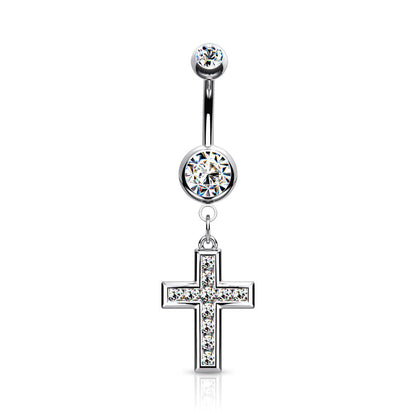 Bauchnabelpiercing Kreuz beweglich Zirkonia