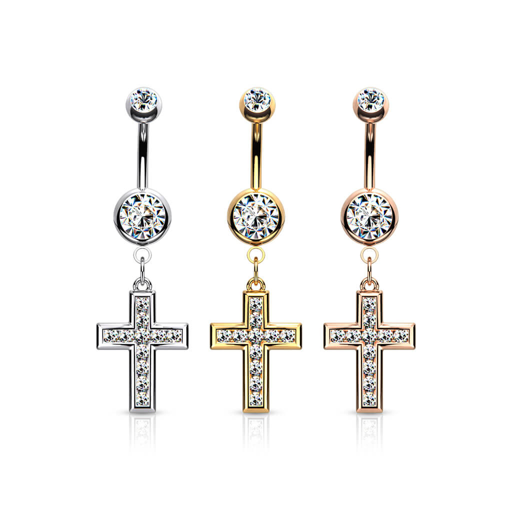 Belly Button Piercing Cross dangle Zirconia