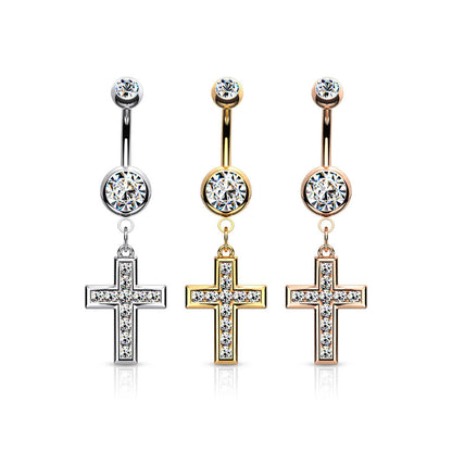 Belly Button Piercing Cross dangle Zirconia