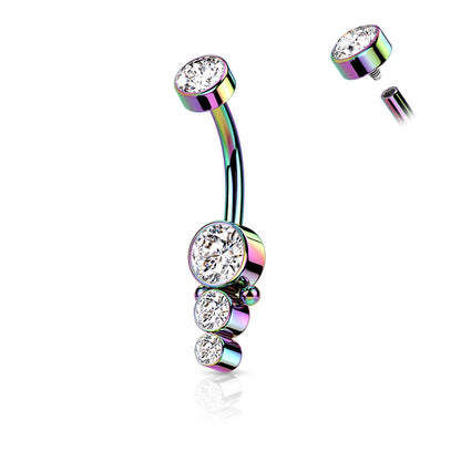 Piercing Ombelico Zirconi e Oro Filettatura Interna