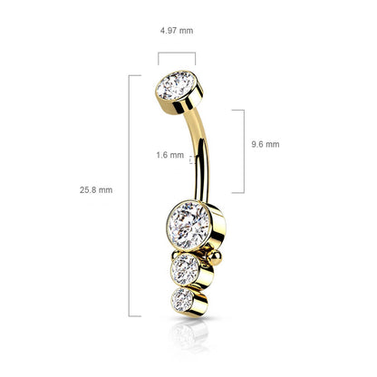 Bauchnabelpiercing Zirkonia Gold Innengewinde