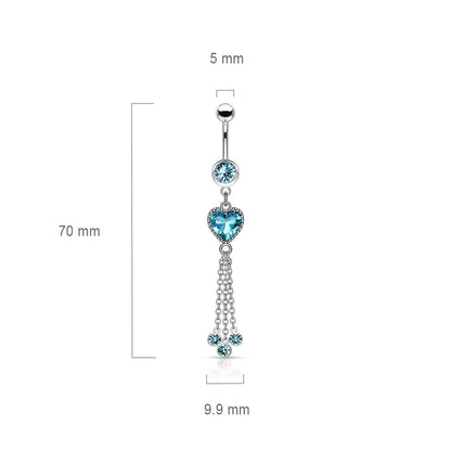 Belly Button Piercing Heart dangle Zirconia Silver