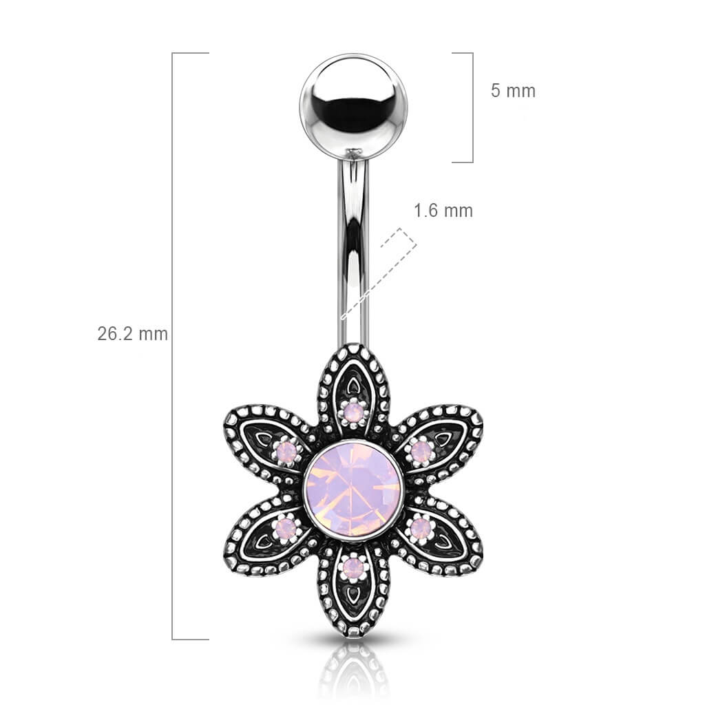 Belly Button Piercing Flower Opal Silver