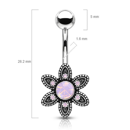 Piercing Nombril Fleur Opale Argent