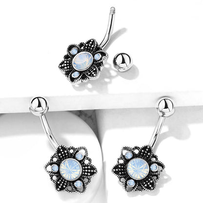 Bauchnabelpiercing Blume Opal Silber