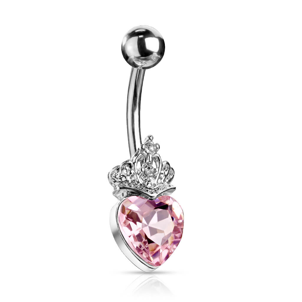 Belly Button Piercing Heart Crown Zirconia Silver