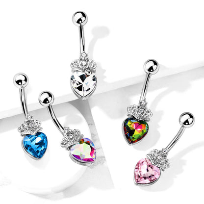 Belly Button Piercing Heart Crown Zirconia Silver