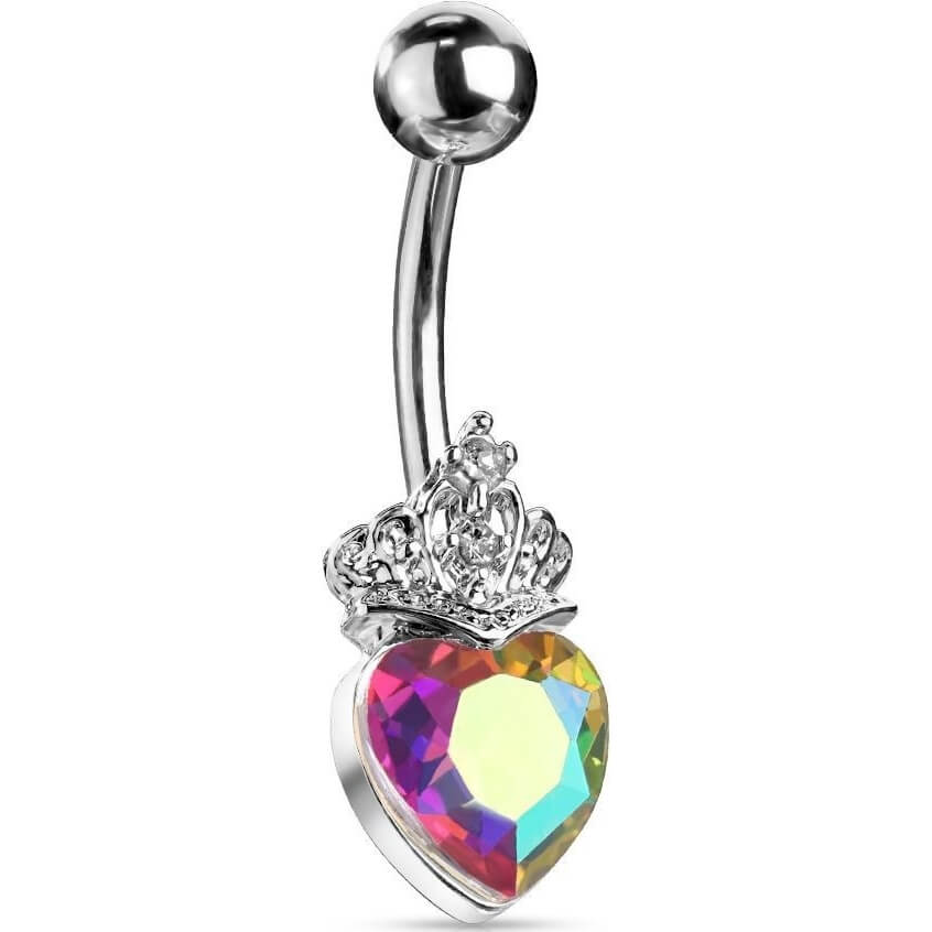 Belly Button Piercing Heart Crown Zirconia Silver