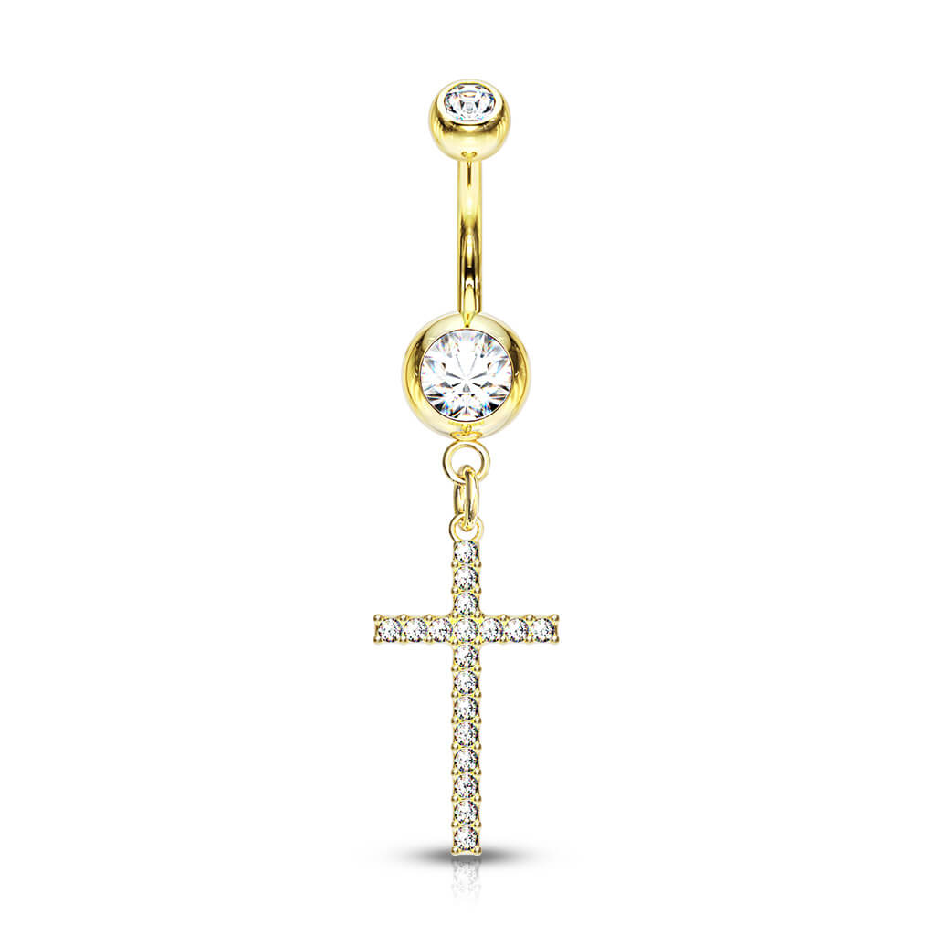 Piercing Nombril Pendentif Croix Zircone