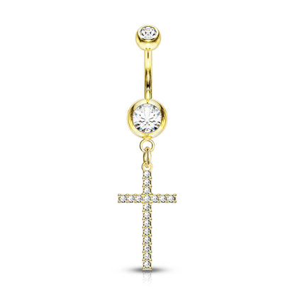 Belly Button Piercing Cross dangle Zirconia