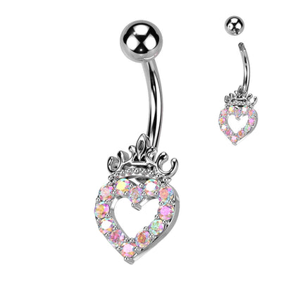 Piercing Ombelico Cuore di zirconi coronato