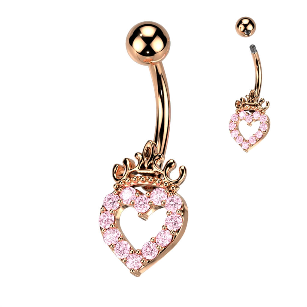 Piercing Ombelico Cuore di zirconi coronato