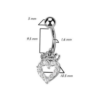 Piercing Ombelico Cuore di zirconi coronato