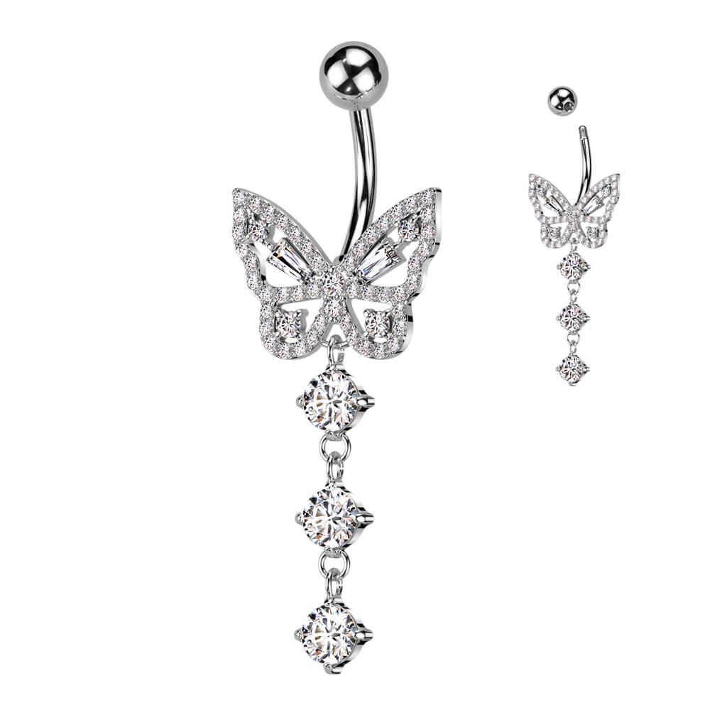 Piercing Nombril Pendentif Papillon Zircone