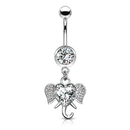 Belly Button Piercing Elephant dangle Zirconia Silver