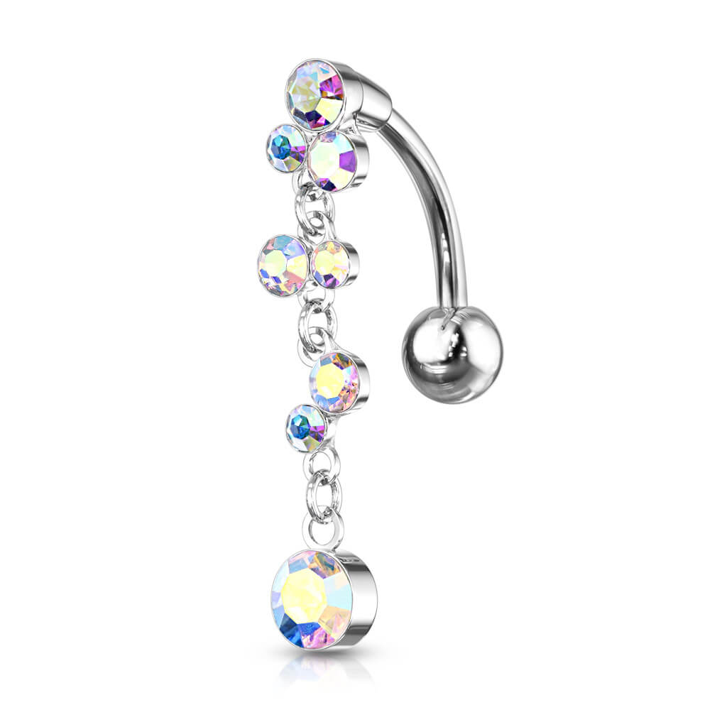 Piercing Nombril Pendentif Bulles Inversé Zircone Argent