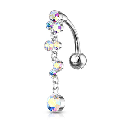 Piercing Ombelico Sfere Top Down pendenti zirconi e argento