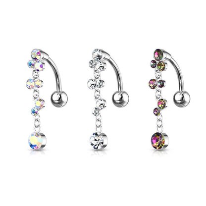 Belly Button Piercing Top Down Bubbles dangle Zirconia Silver