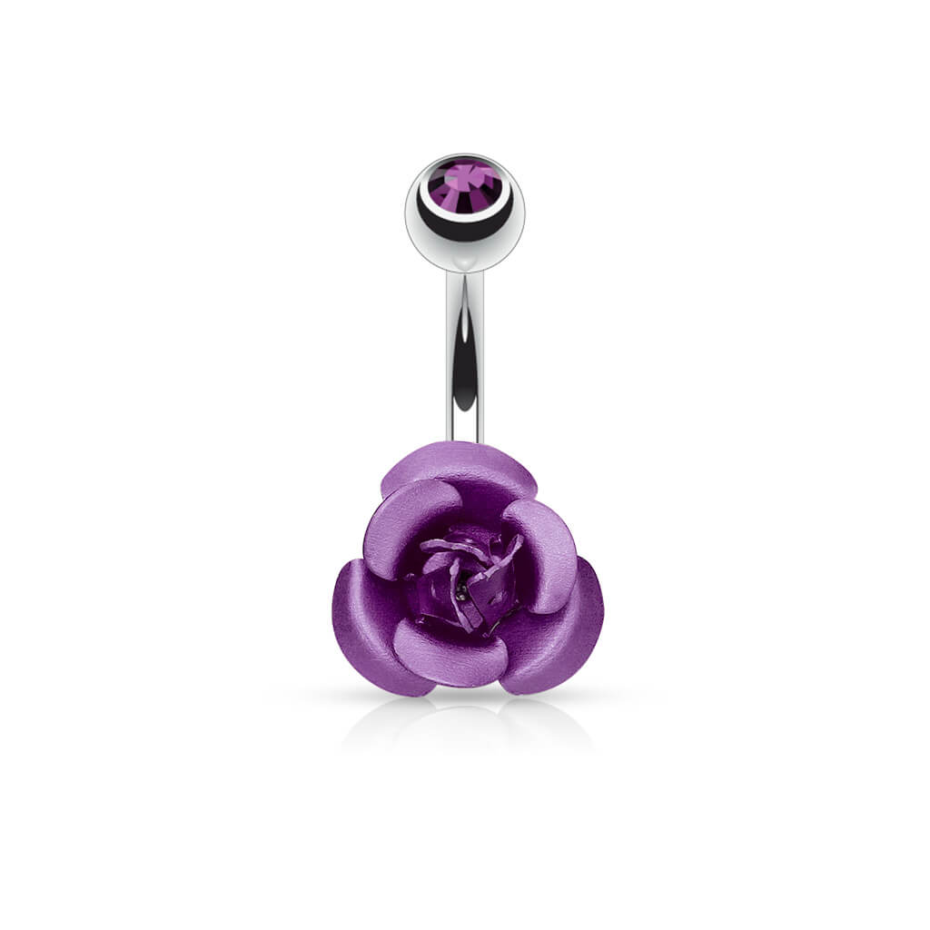 Piercing Ombelico Zircone e rosa di metallo