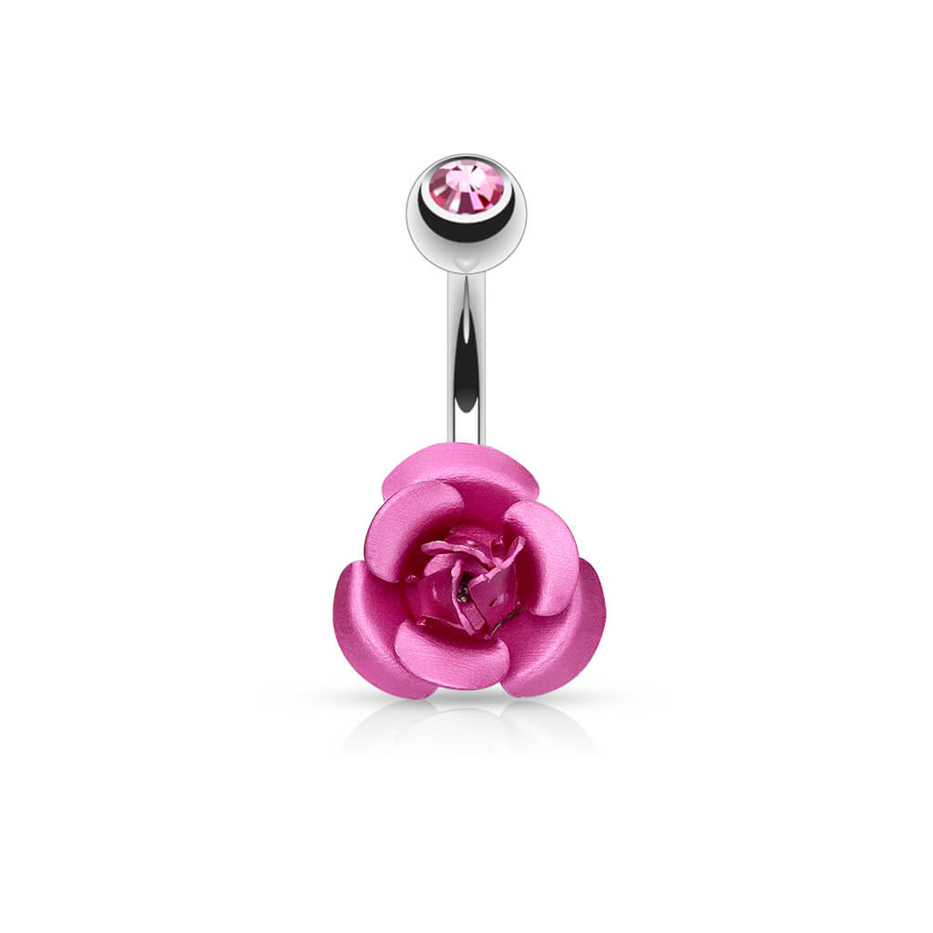 Piercing Ombelico Zircone e rosa di metallo