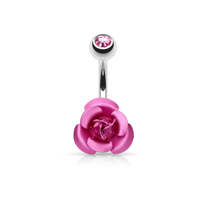 Piercing Ombelico Zircone e rosa di metallo