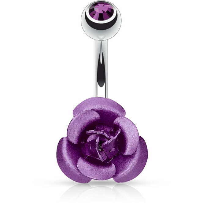 Piercing Ombelico Zircone e rosa di metallo