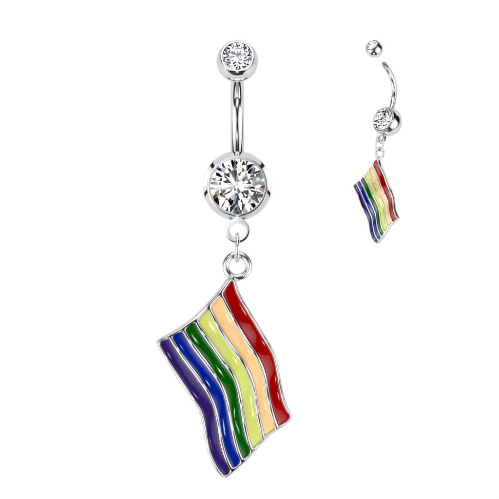 Piercing Ombelico Zirconi e pendente a Bandiera arcobaleno