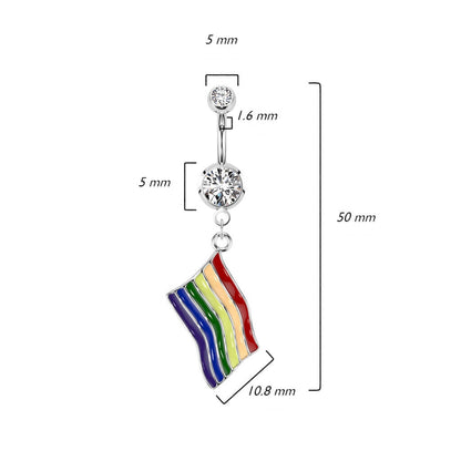 Piercing Ombelico Zirconi e pendente a Bandiera arcobaleno