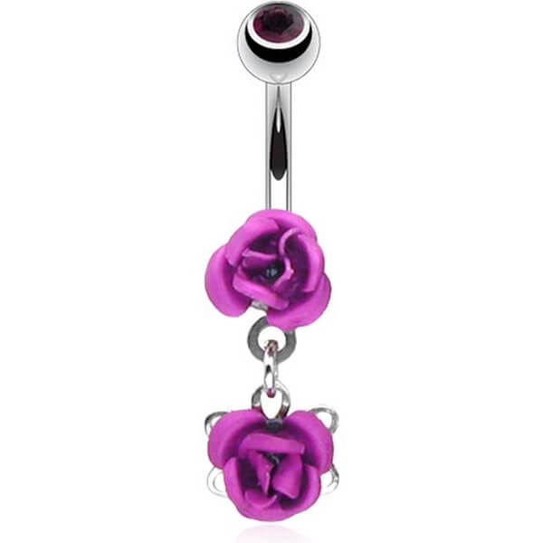 Piercing Nombril Pendentif Rose Zircone Argent