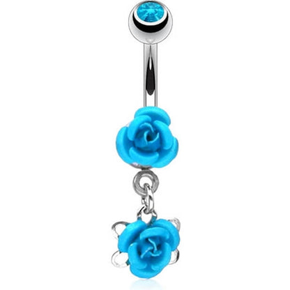 Piercing Nombril Pendentif Rose Zircone Argent