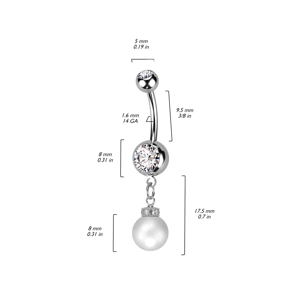 Belly Button Piercing Zirconia dangle Pearl