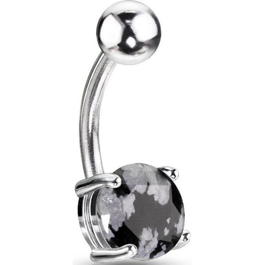 Piercing Nombril Pierre Semi-Précieuse Obsidienne Flocon de Neige Ronde