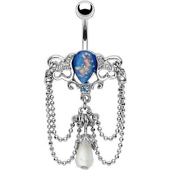 Bauchnabelpiercing Kronleuchter beweglich Opal Silber