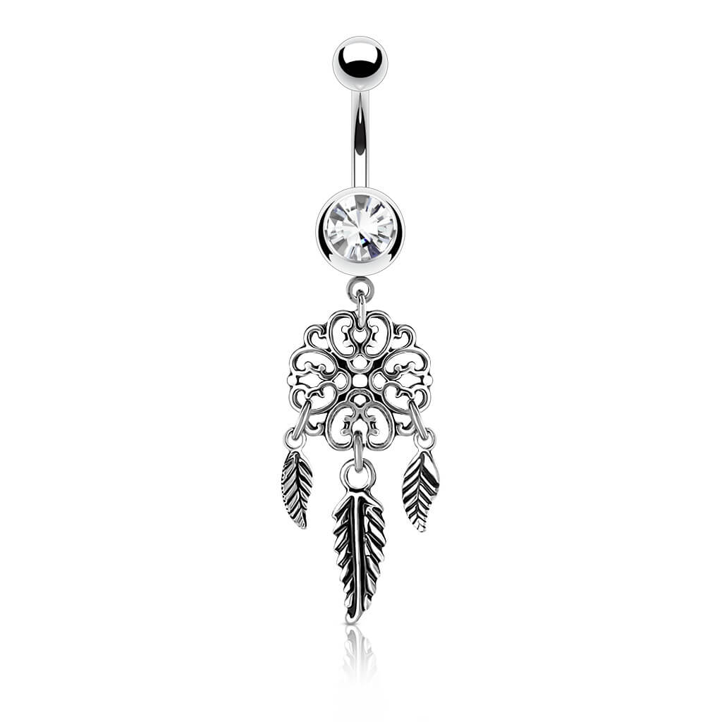 Belly Button Piercing Dream Catcher Zirconia Silver