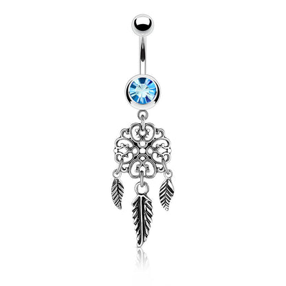 Belly Button Piercing Dream Catcher Zirconia Silver