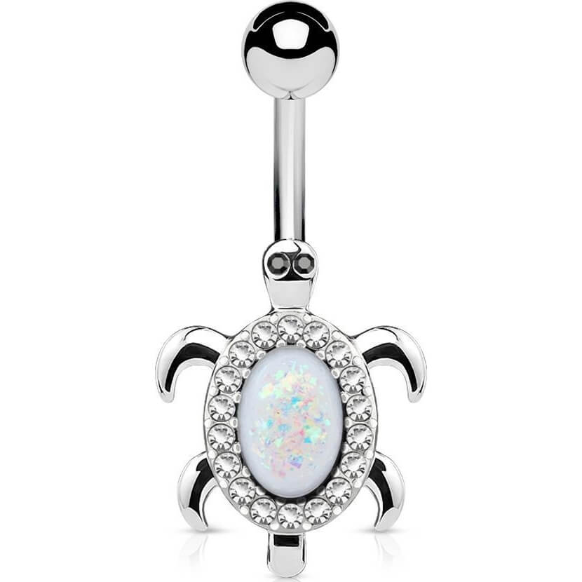 Belly Button Piercing Turtle Opal Silver