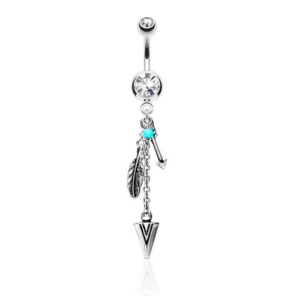 Belly Button Piercing Arrow Feather dangle Zirconia