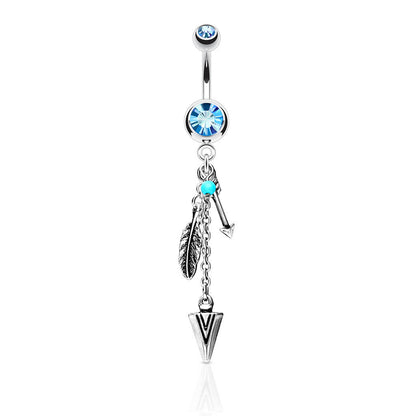 Piercing Nombril Pendentif Flèche Plume Zircone