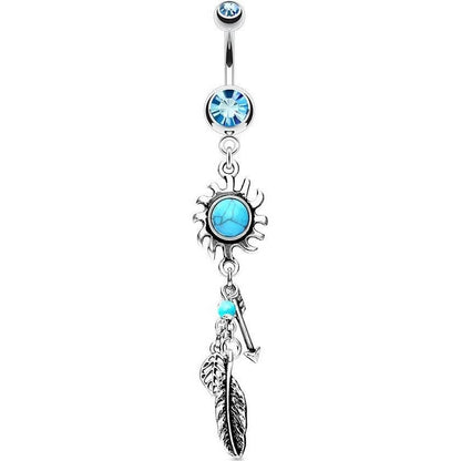 Belly Button Piercing Arrow Feather dangle Zirconia