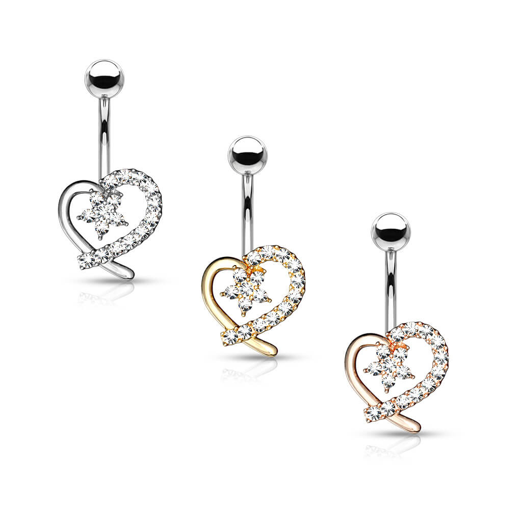 Belly Button Piercing Heart Flower Zirconia