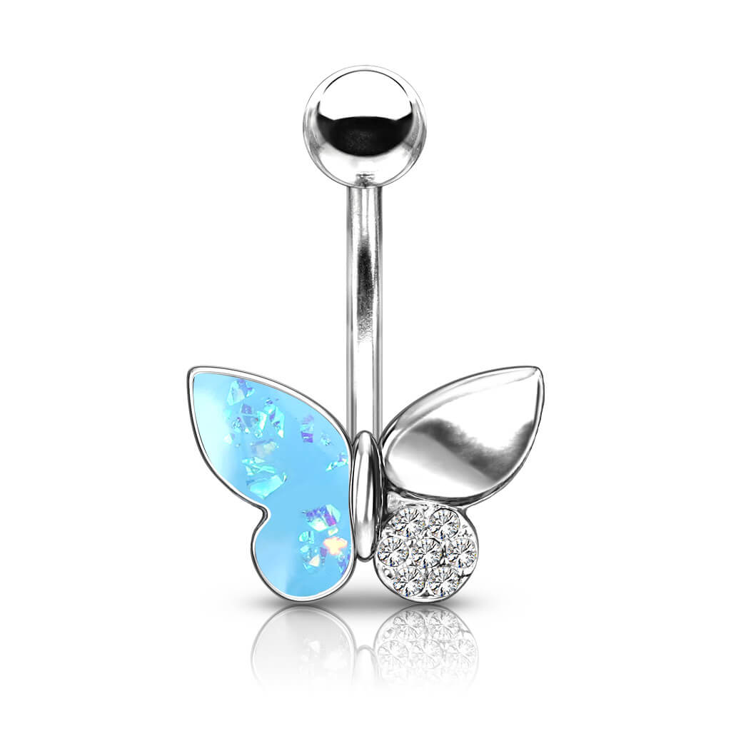 Bauchnabelpiercing Schmetterling Zirkonia Opal Silber