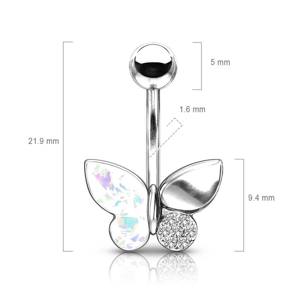 Bauchnabelpiercing Schmetterling Zirkonia Opal Silber