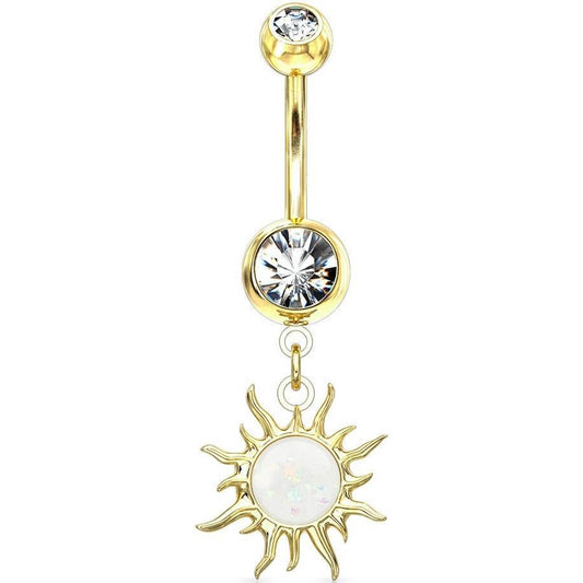 Piercing Nombril Pendentif Soleil Tribal Opale Zircone