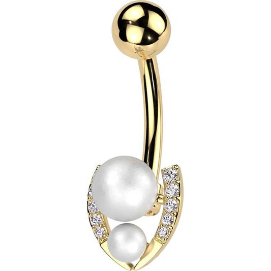 Belly Button Piercing horseshoe pearl balls zirconia