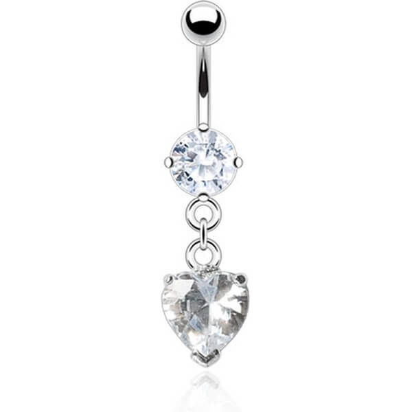 Belly Button Piercing Heart dangle Zirconia Silver