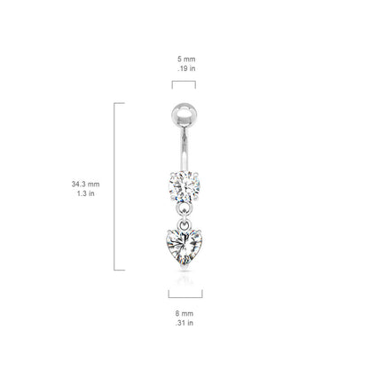 Piercing Nombril Pendentif Coeur Zircone Argent