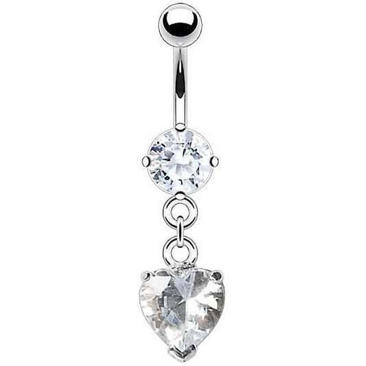 Piercing Nombril Pendentif Coeur Zircone Argent