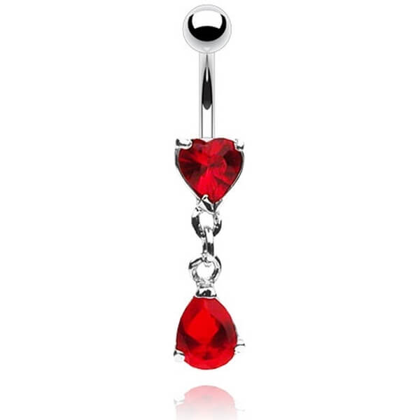 Belly Button Piercing Drops Heart dangle Zirconia Silver