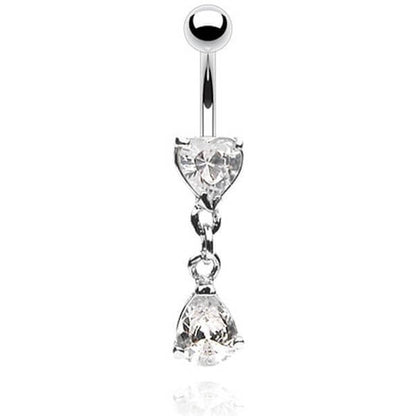 Belly Button Piercing Drops Heart dangle Zirconia Silver