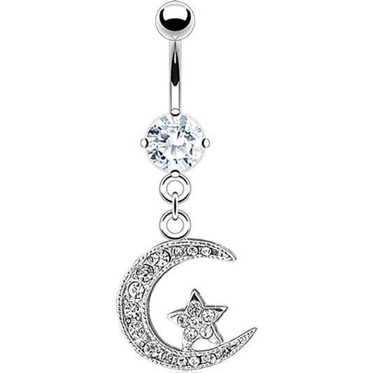 Piercing Nombril Pendentif Lune Zircone